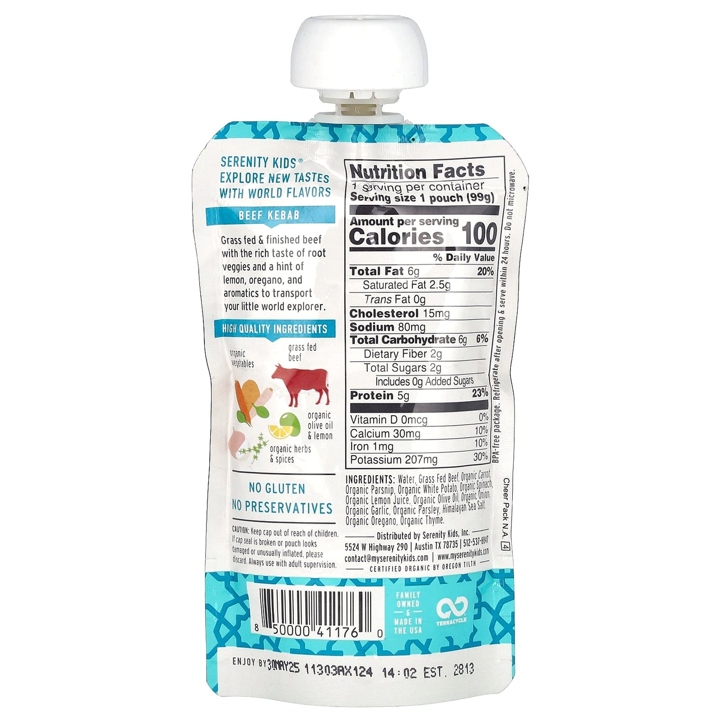 Serenity Kids, Beef Kabab with Parsnip, Spinach, Carrot, Herbs & Spices, 7+ Months, 3.5 oz (99 g) - Image 2