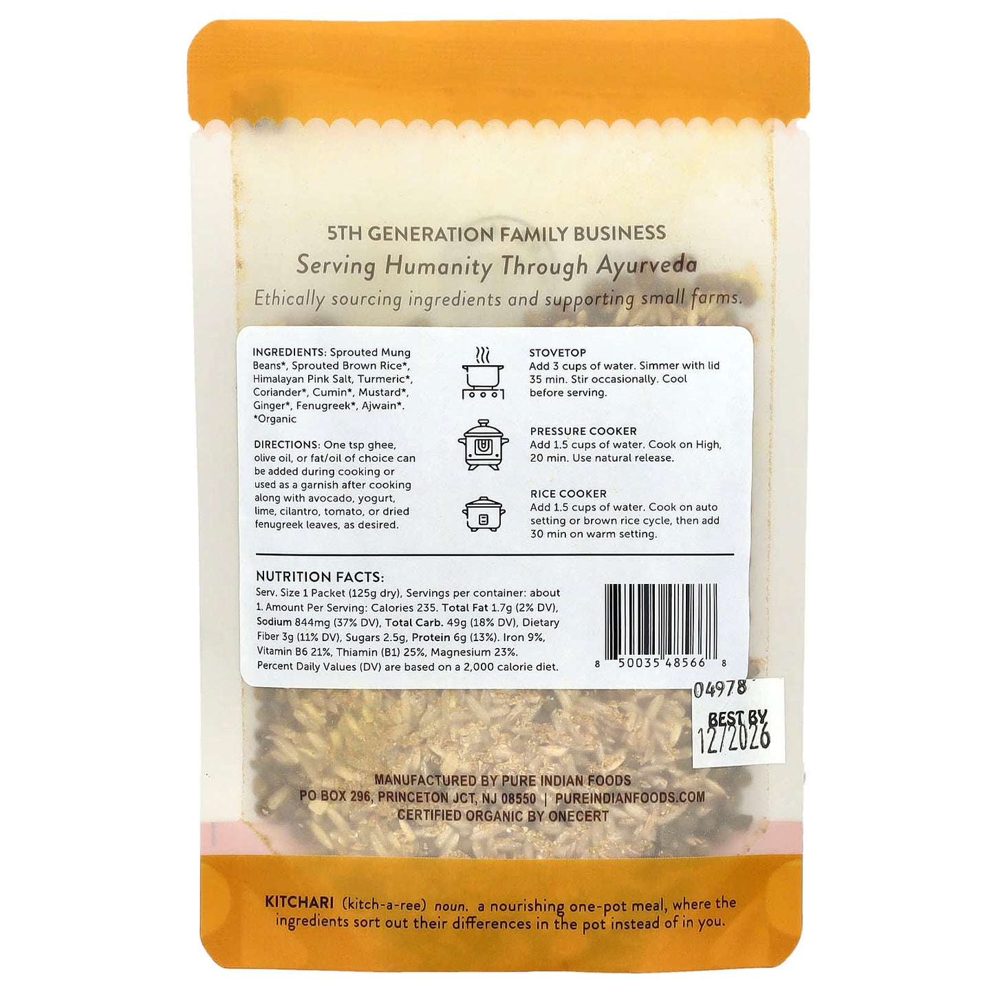Pure Indian Foods, OnePot, Organic Kitchari, Sprouted Brown Rice, Sprouted Whole Mung Beans, & Spices, 125 g - Image 2