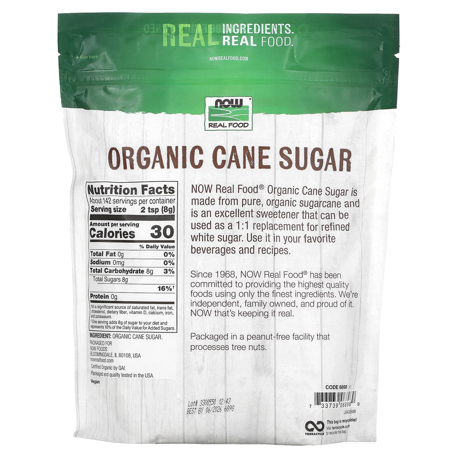 NOW Foods, Organic Cane Sugar, 2.5 lbs (1,134 g) - Image 2