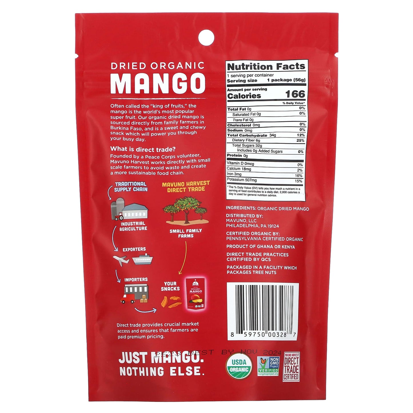 Mavuno Harvest, Organic Dried Mango, 2 oz (56 g) - Image 2