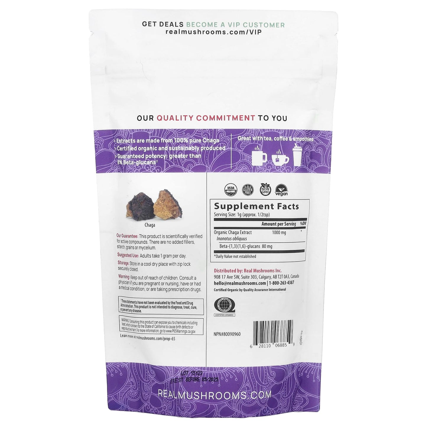 Real Mushrooms, Chaga, Organic Mushroom Extract Powder, 5.29 oz (150 gm) - Image 2