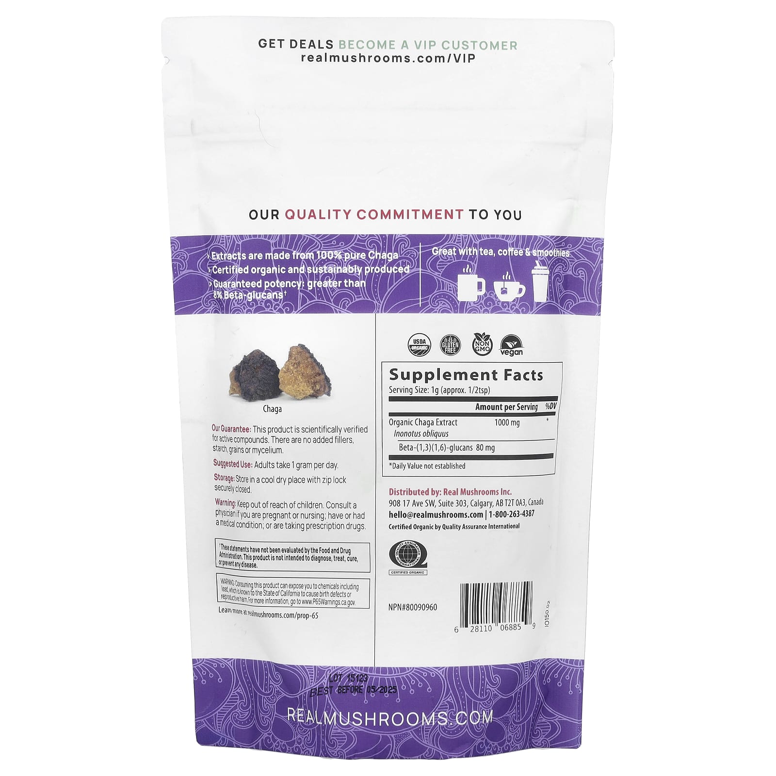Real Mushrooms, Chaga, Organic Mushroom Extract Powder, 5.29 oz (150 gm) - Image 2