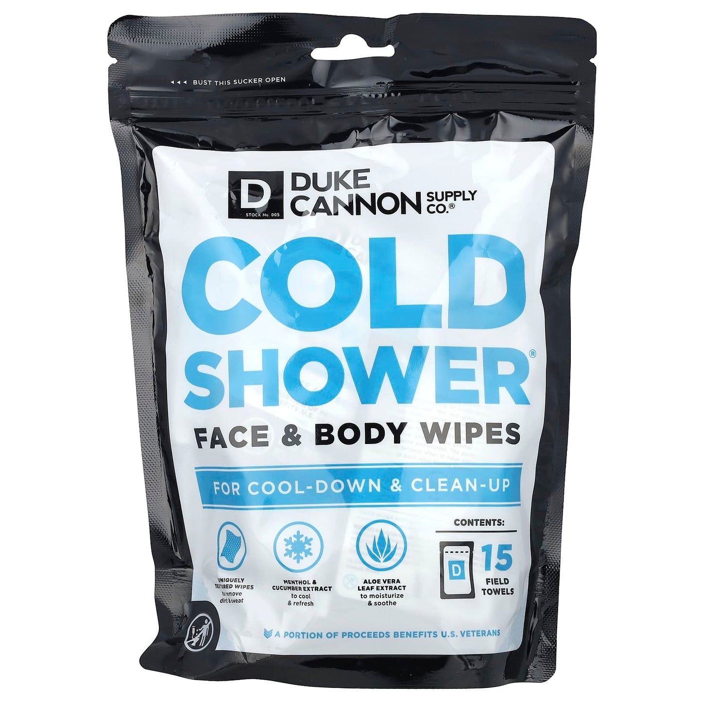 Duke Cannon Cold Shower Face & Body Wipes for Men, 15 Field Towels - Image 1