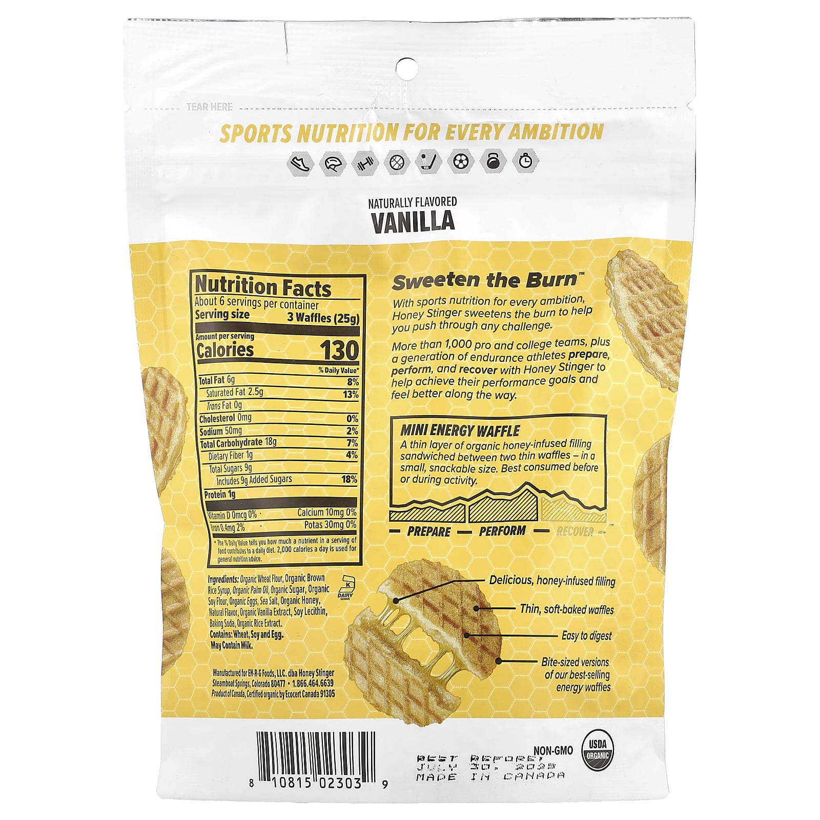 Organic Energy Waffles for Endurance - Vanilla, 5.3 oz - Image 2
