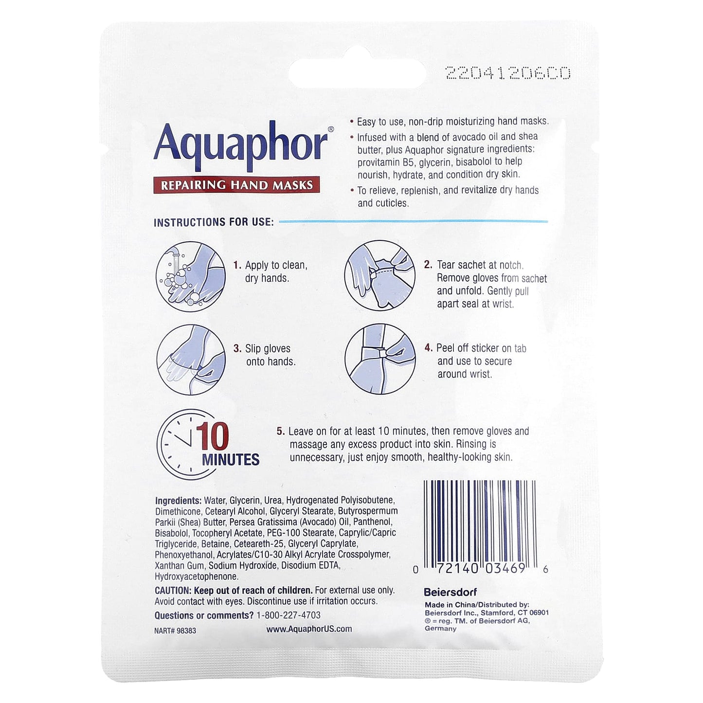 Aquaphor Intensive Hand Moisturizing Mask, 1 Pair, 0.7 fl oz - Image 2