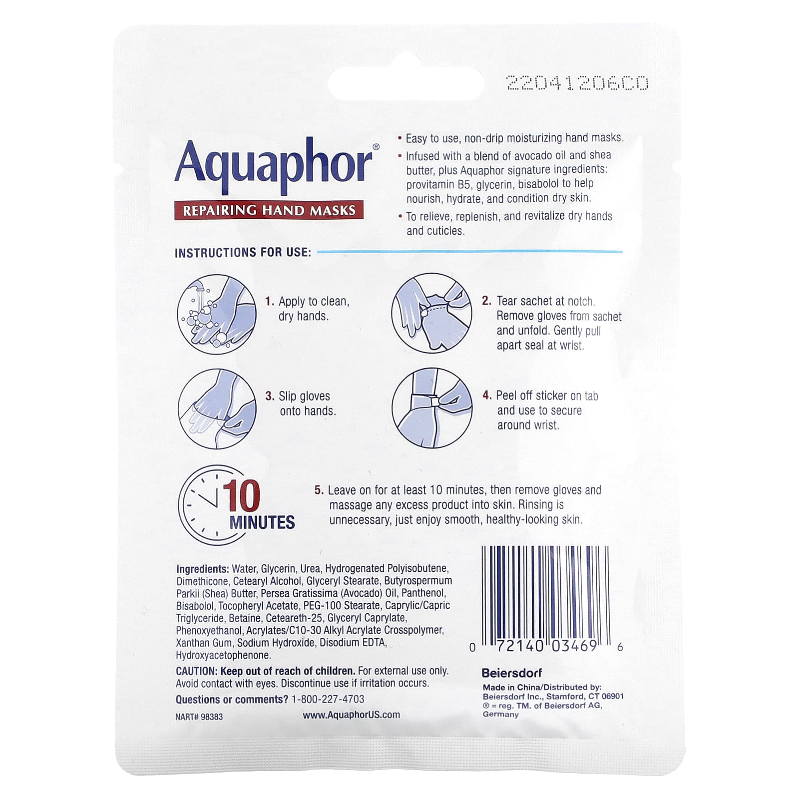 Aquaphor Intensive Hand Moisturizing Mask, 1 Pair, 0.7 fl oz - Image 2