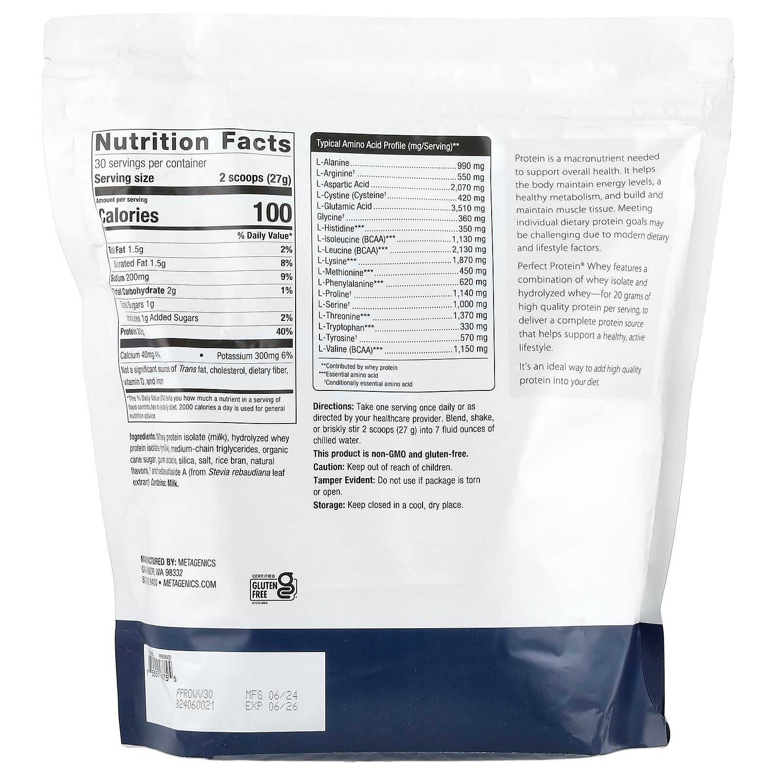 Metagenics, Perfect Protein® Whey, Natural Vanilla , 1 lb 12.57 oz (810 g) - Image 2