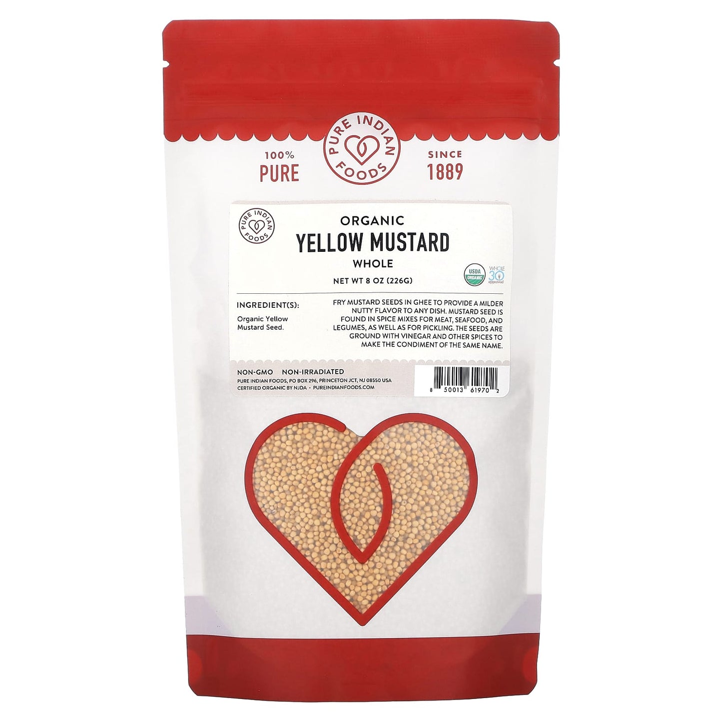Pure Indian Foods, Organic Yellow Mustard, Whole, 8 oz (226 g) - Image 1