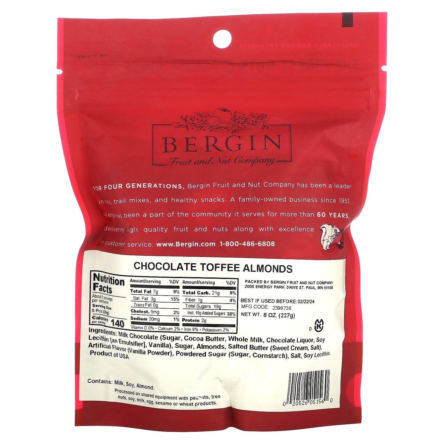 Bergin Chocolate Toffee Almonds, 8 oz Resealable Bag - Image 2