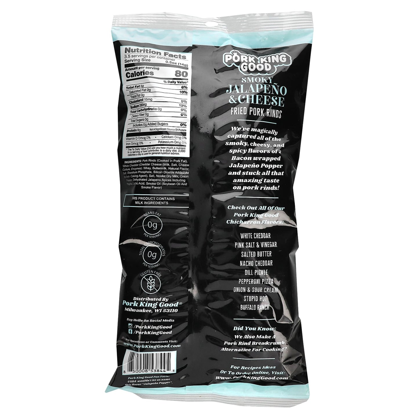 Pork King Good, Flavored Chicharrones, Smoky Jalapeno & Cheese, 1.75 oz (49.5 g) - Image 2