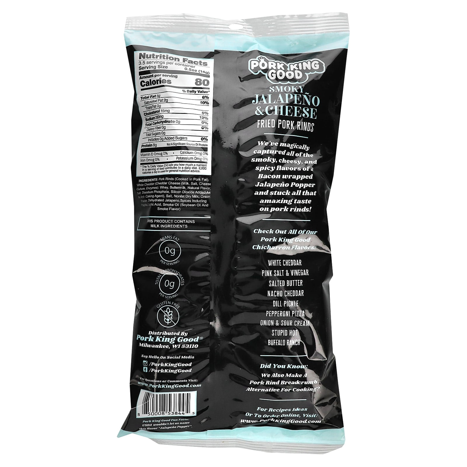 Pork King Good, Flavored Chicharrones, Smoky Jalapeno & Cheese, 1.75 oz (49.5 g) - Image 2