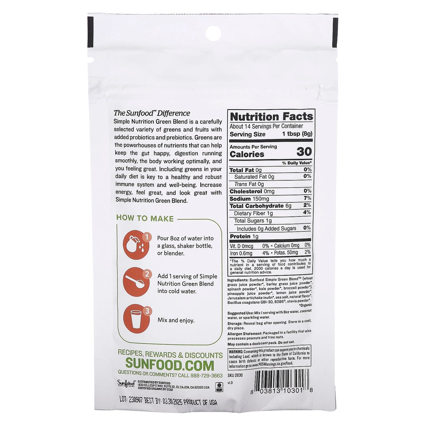 Sunfood, Simple Nutrition, Green Blend, 4 oz (113 g) - Image 2