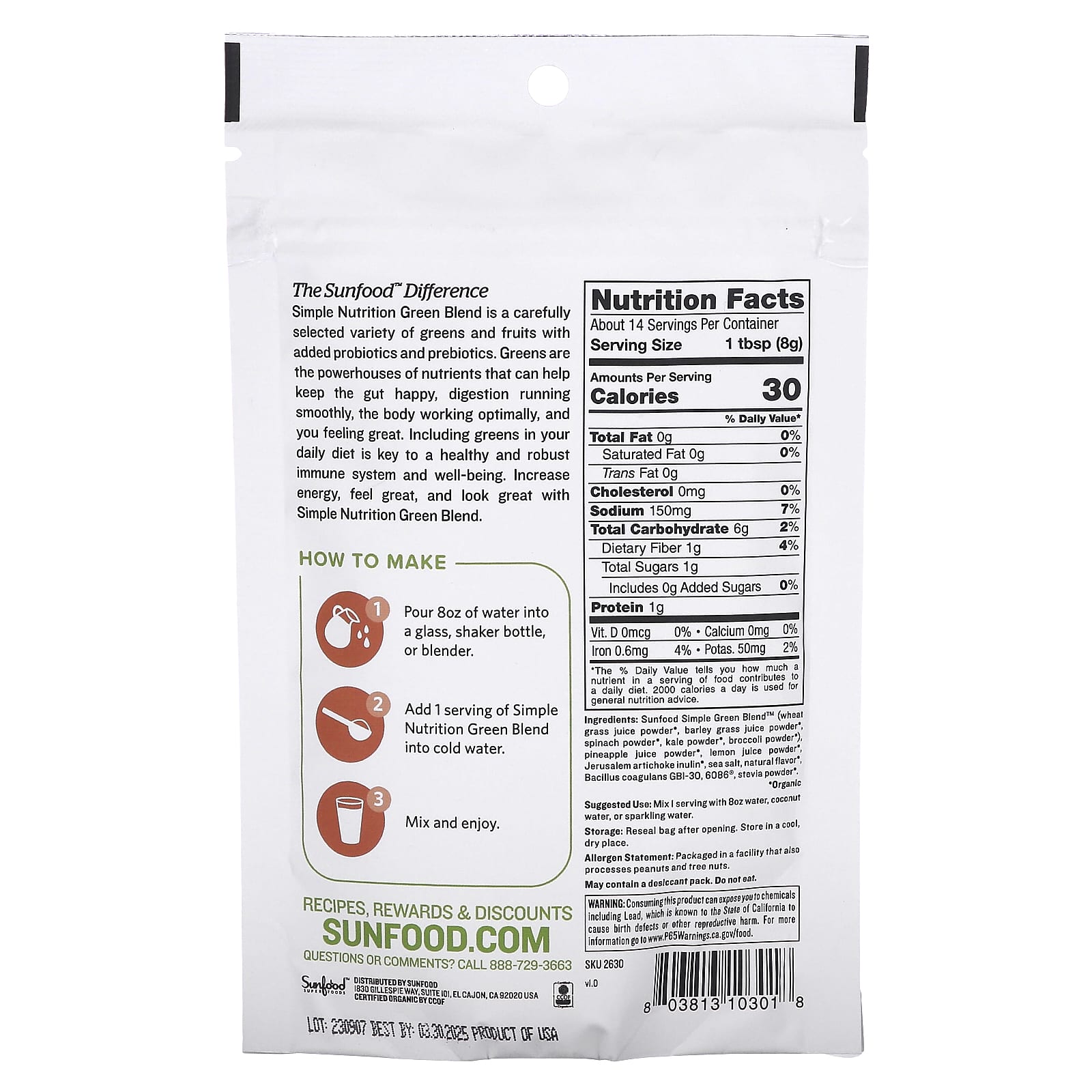 Sunfood, Simple Nutrition, Green Blend, 4 oz (113 g) - Image 2
