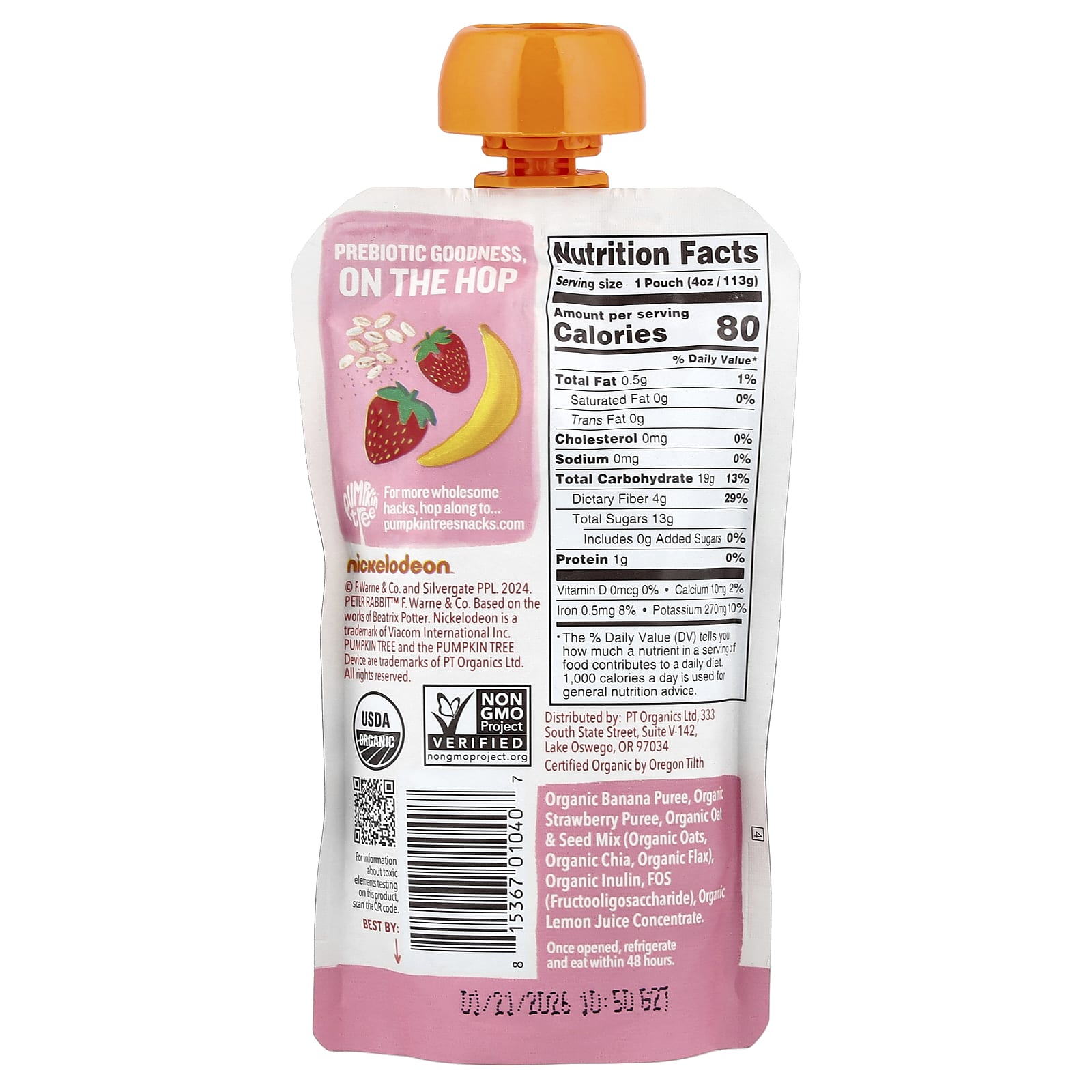 Pumpkin Tree Organics, Peter Rabbit™ Organics, Organic Fruit Puree, Super Oats & Seeds, Banana & Strawberry, 4 oz (113 g) - Image 2