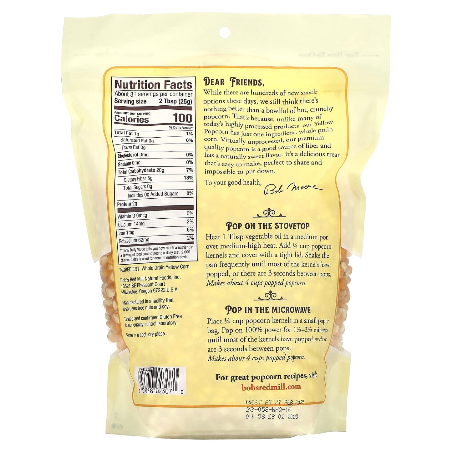 Bob's Red Mill 100% Whole Grain Yellow Popcorn, 1 lb 14 oz - Delicious & Healthy Snack - Image 2