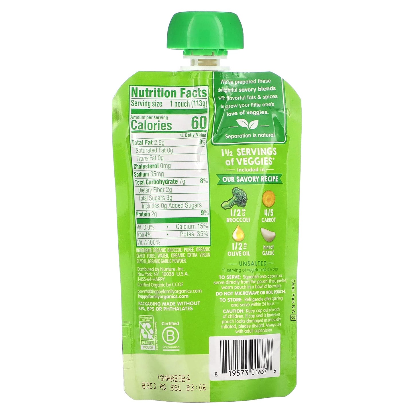 Organic Baby Food | Broccoli & Carrots Puree by Happy Family - Image 2