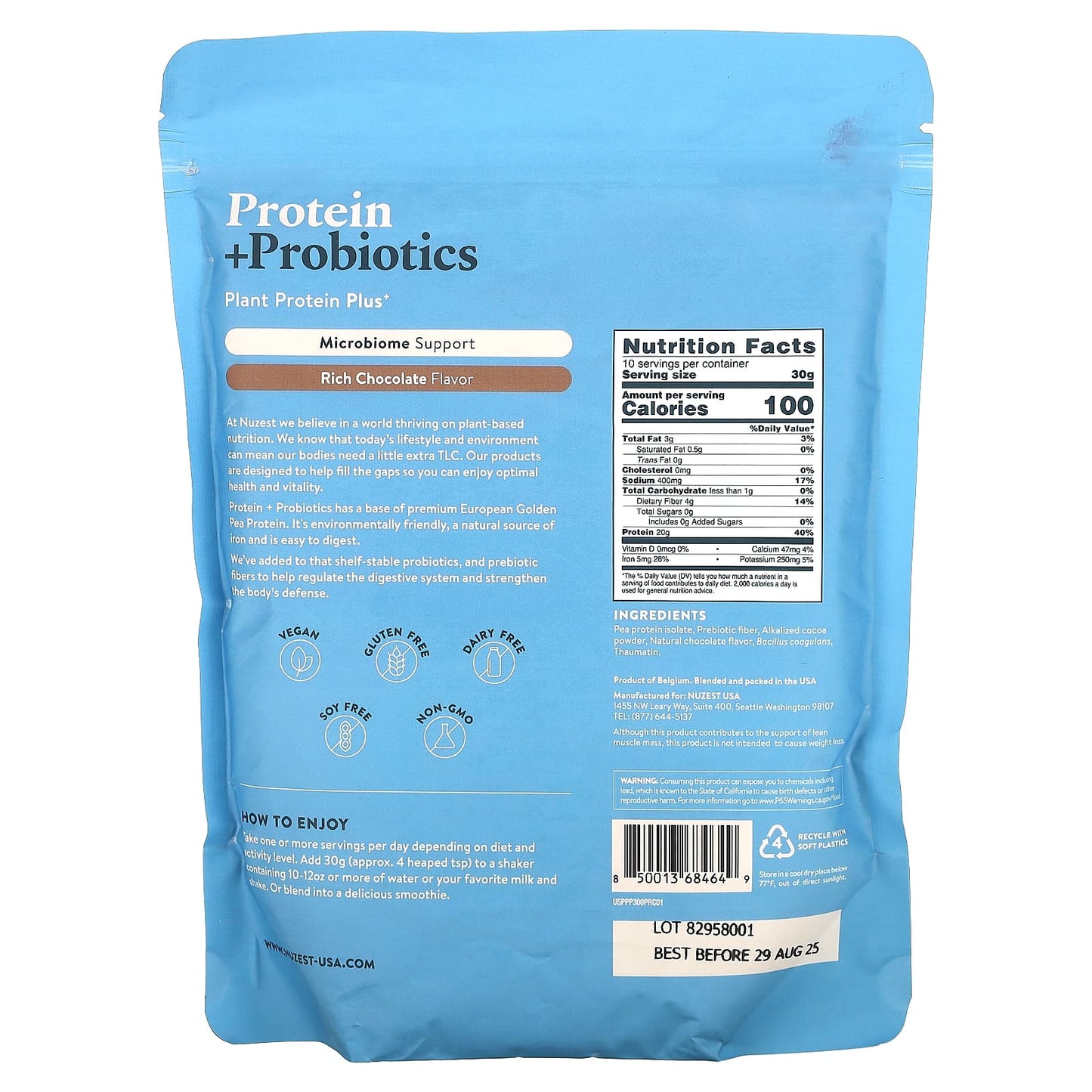 Nuzest, Protein + Probiotics, Rich Chocolate, 10.6 oz (300 g) - Image 2