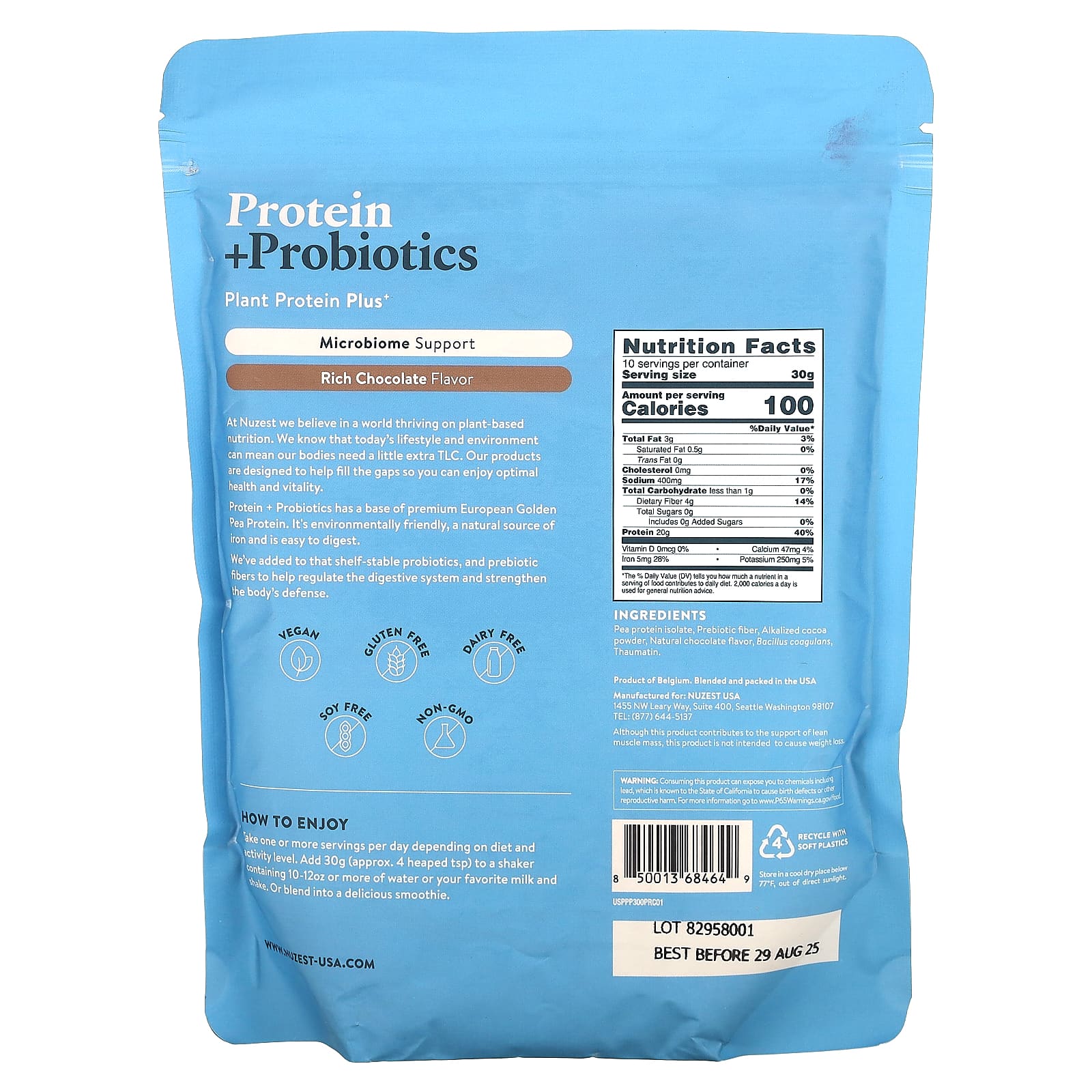 Nuzest, Protein + Probiotics, Rich Chocolate, 10.6 oz (300 g) - Image 2