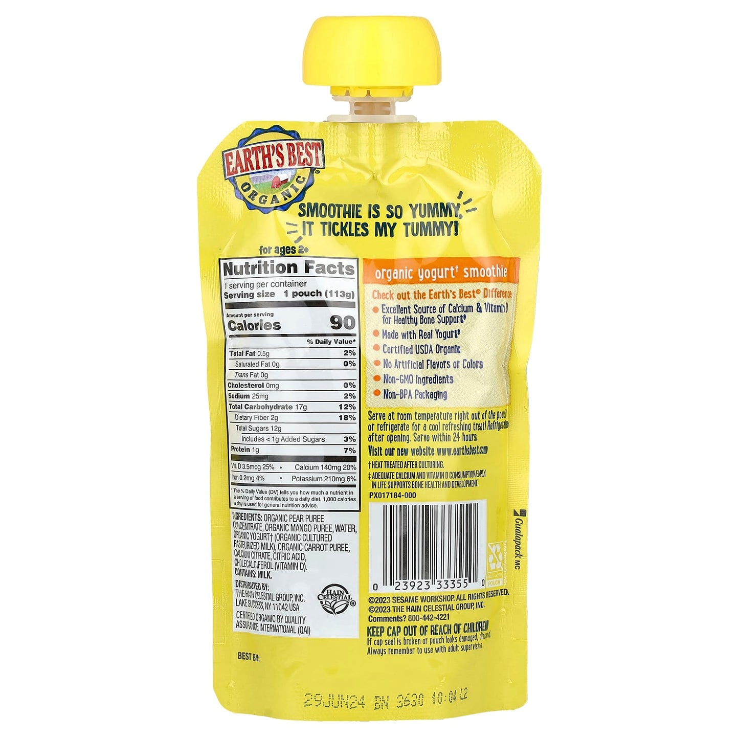 Organic Bone Support Yogurt Smoothie for Kids, 2+, Pear Mango Carrot, 4 oz - Image 2
