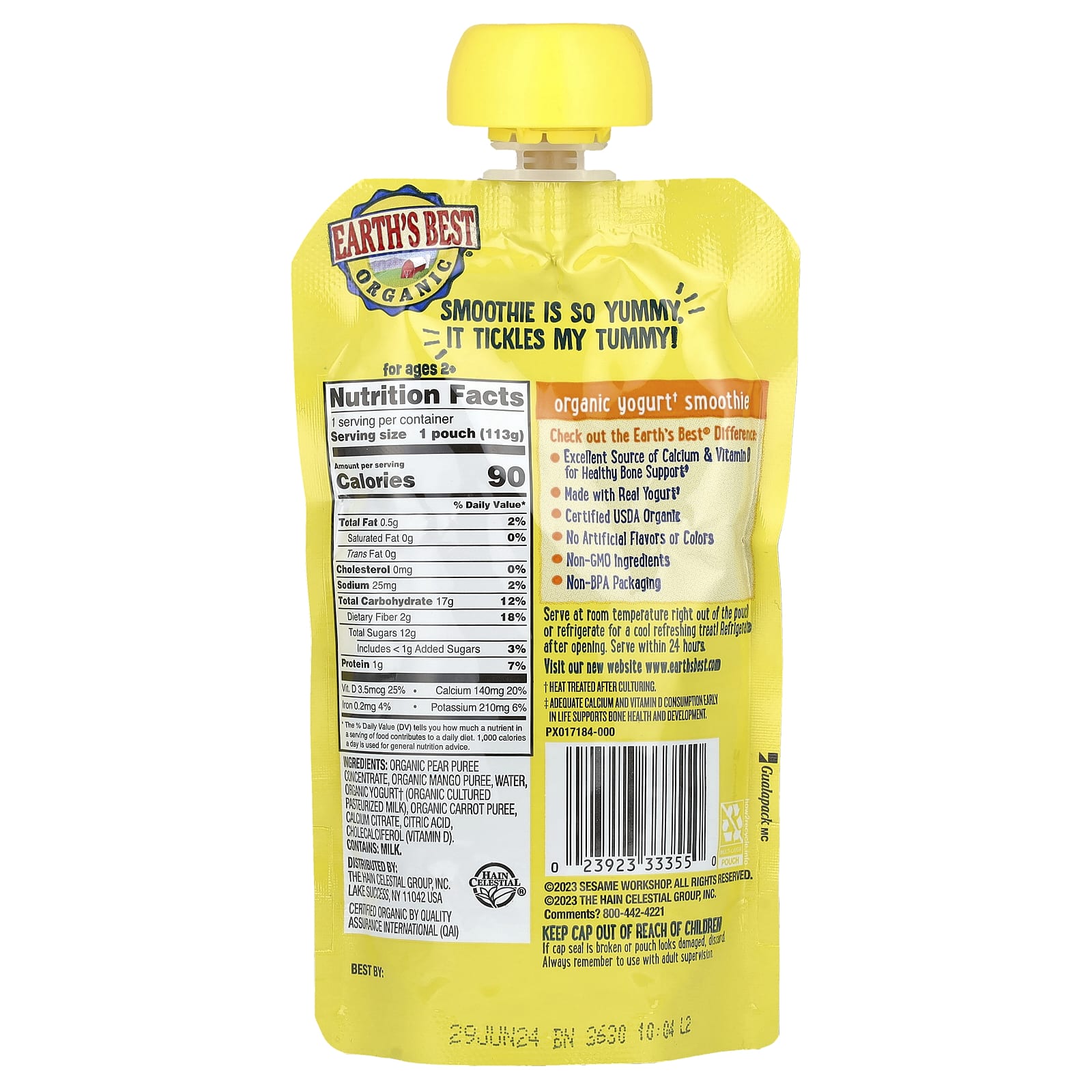 Organic Bone Support Yogurt Smoothie for Kids, 2+, Pear Mango Carrot, 4 oz - Image 2