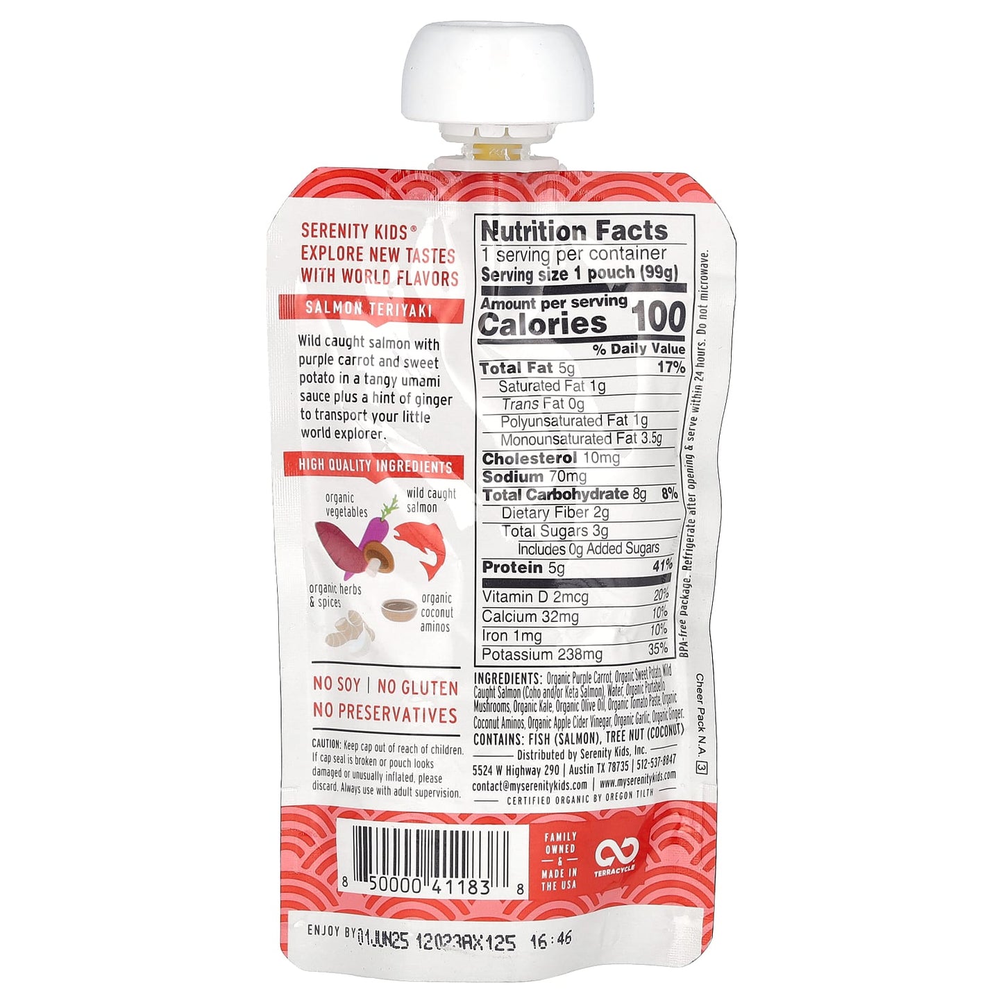 Serenity Kids, Salmon Teriyaki with Sweet Potato, Purple Carrot, & Coconut Aminos, 6+ Months, 3.5 oz (99 g) - Image 2
