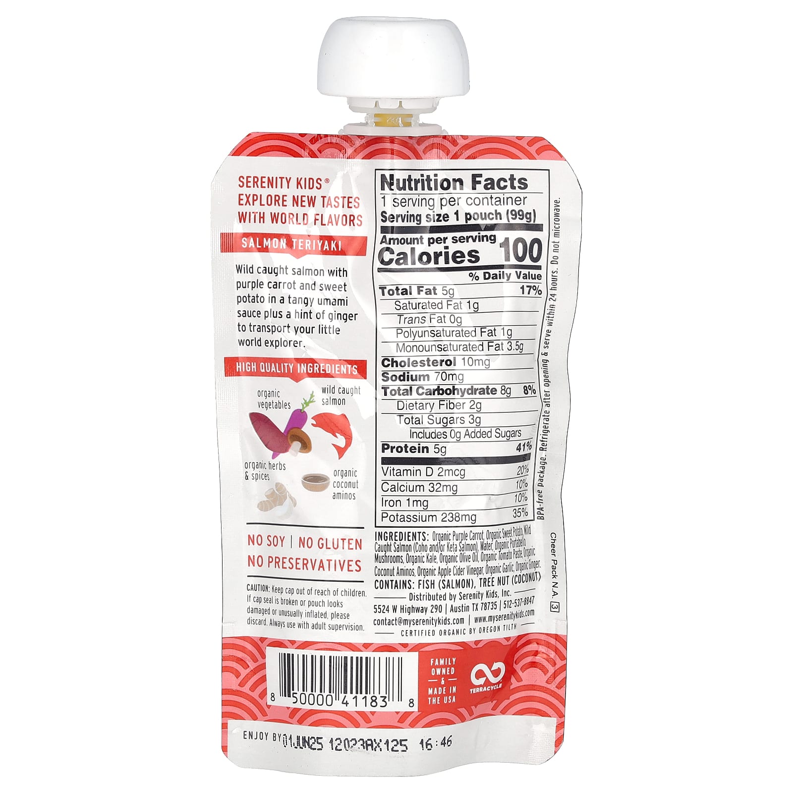 Serenity Kids, Salmon Teriyaki with Sweet Potato, Purple Carrot, & Coconut Aminos, 6+ Months, 3.5 oz (99 g) - Image 2