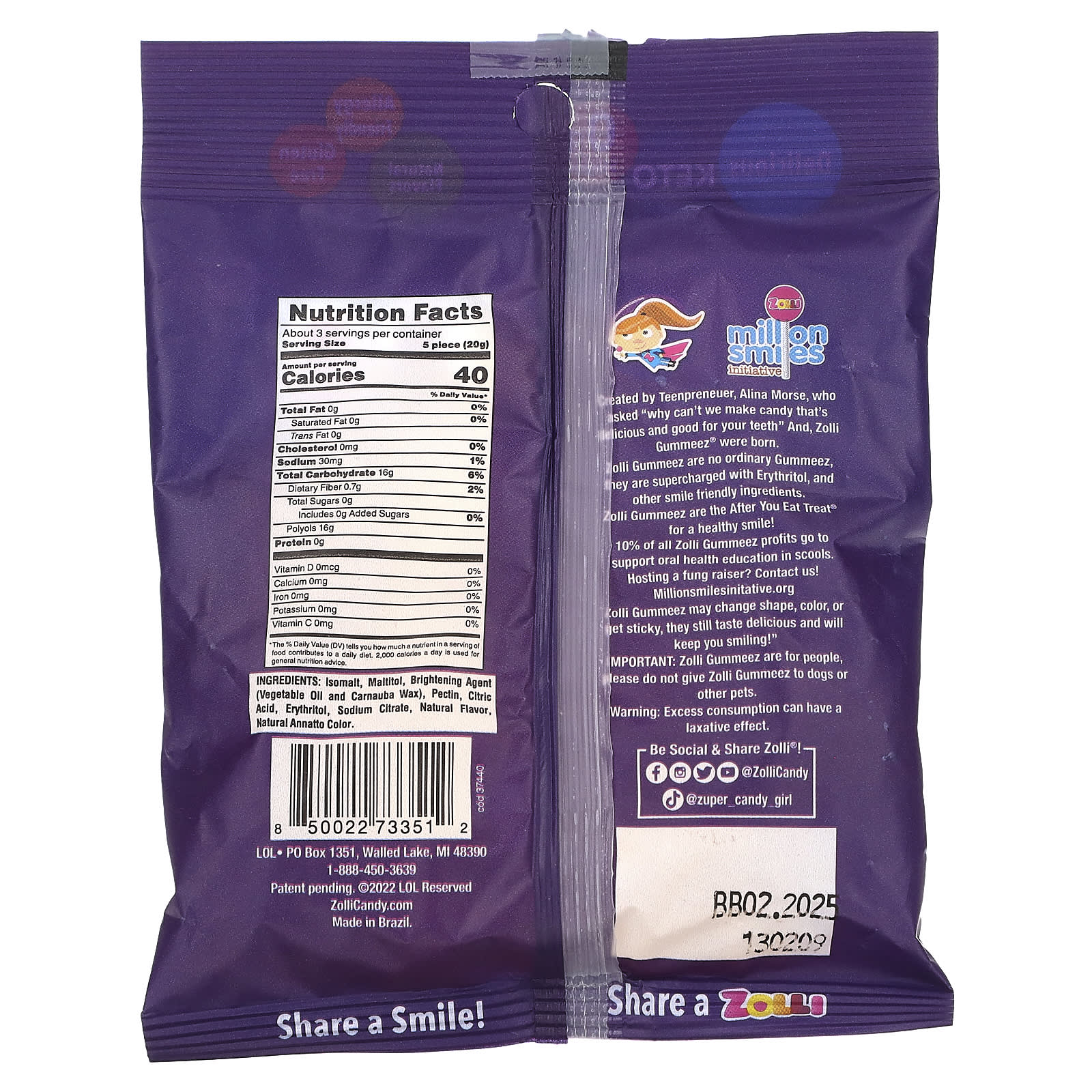 Zollipops, Zolli Gummeez, Peach, 1.94 oz (55 g) - Image 2