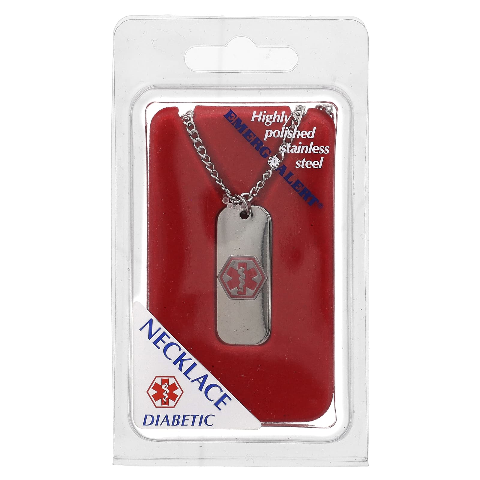 Diabetic Alert Necklace, Medical ID, Stainless Steel, Hypoallergenic - Image 1