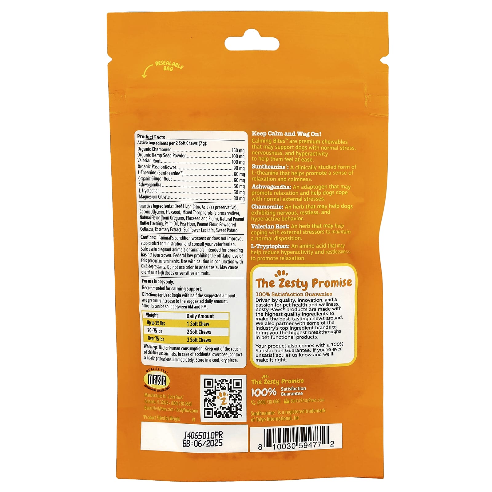 Zesty Paws, Calming Bites™, For Dogs, All Ages, Peanut Butter, 10 Soft Chews, 1.2 oz (35 g) - Image 2