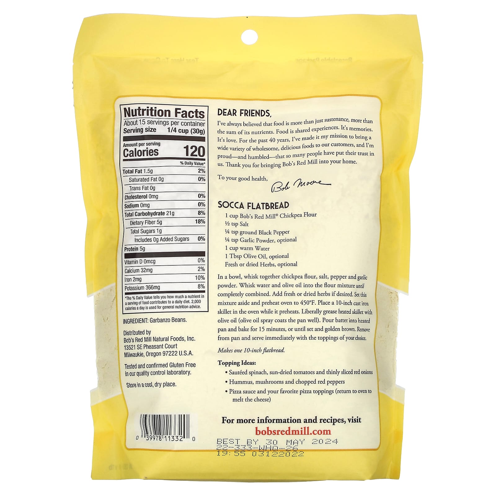 Gluten Free Chickpea Flour by Bob's Red Mill, 1 lb (454g) - Image 2