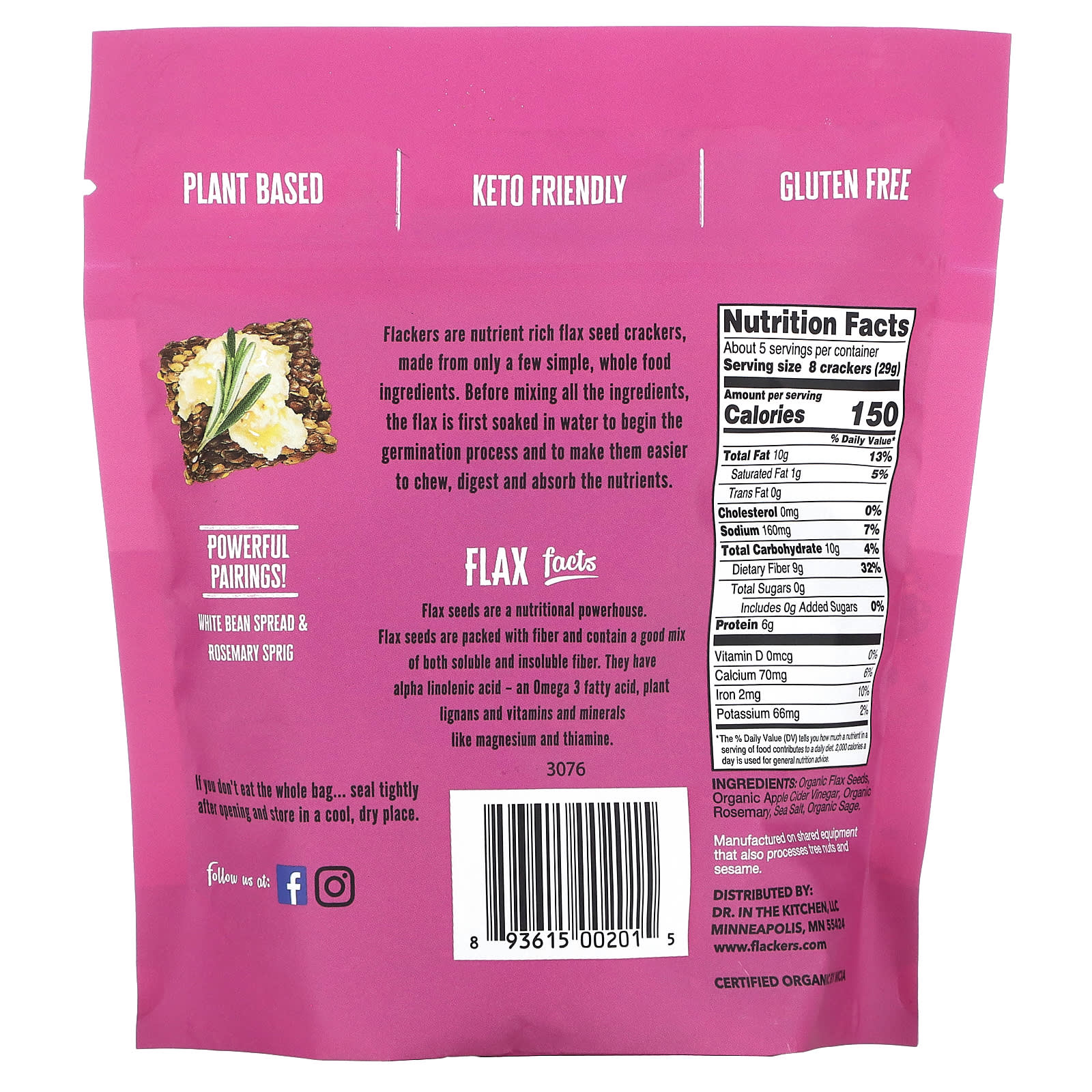 Rosemary Flaxseed Crackers, Low Carb, Keto Friendly, 5 oz - Image 2