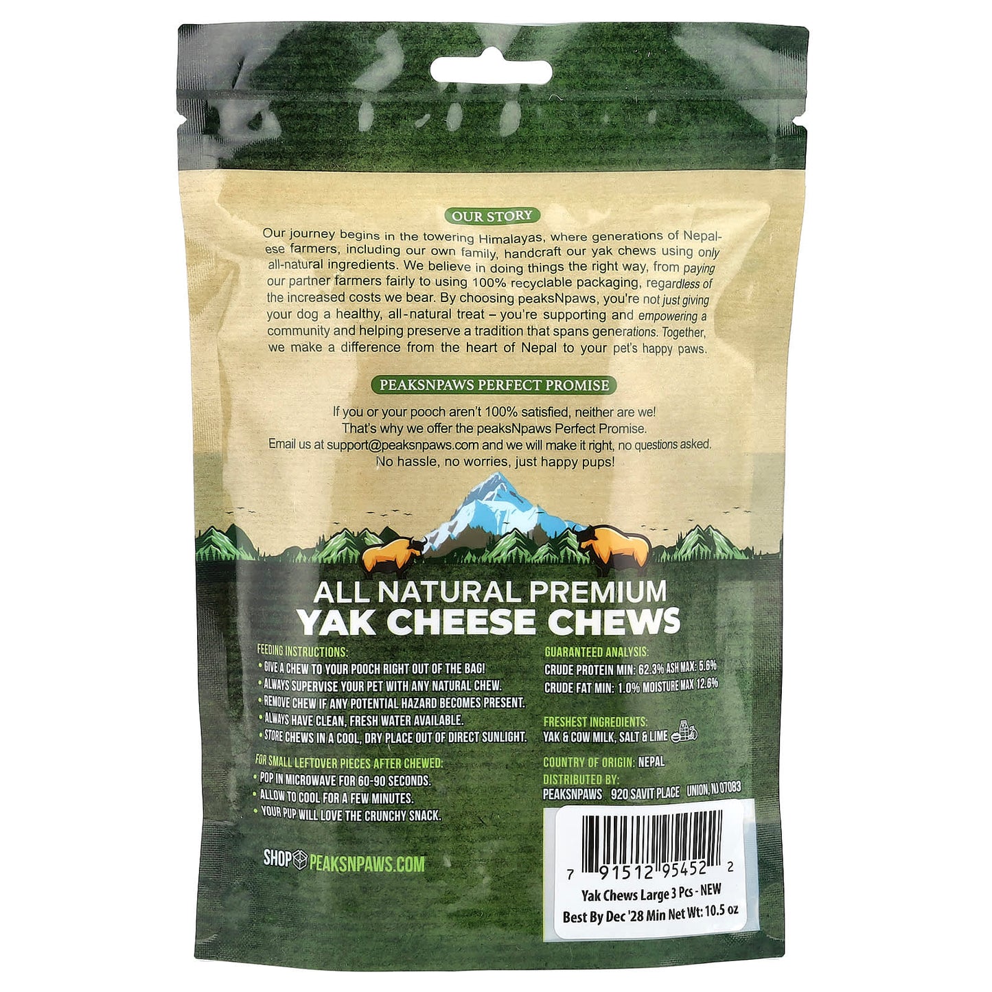 peaksNpaws, All Natural Premium Yak Cheese Chews, Large, 3 Chews, 10.5 oz - Image 2