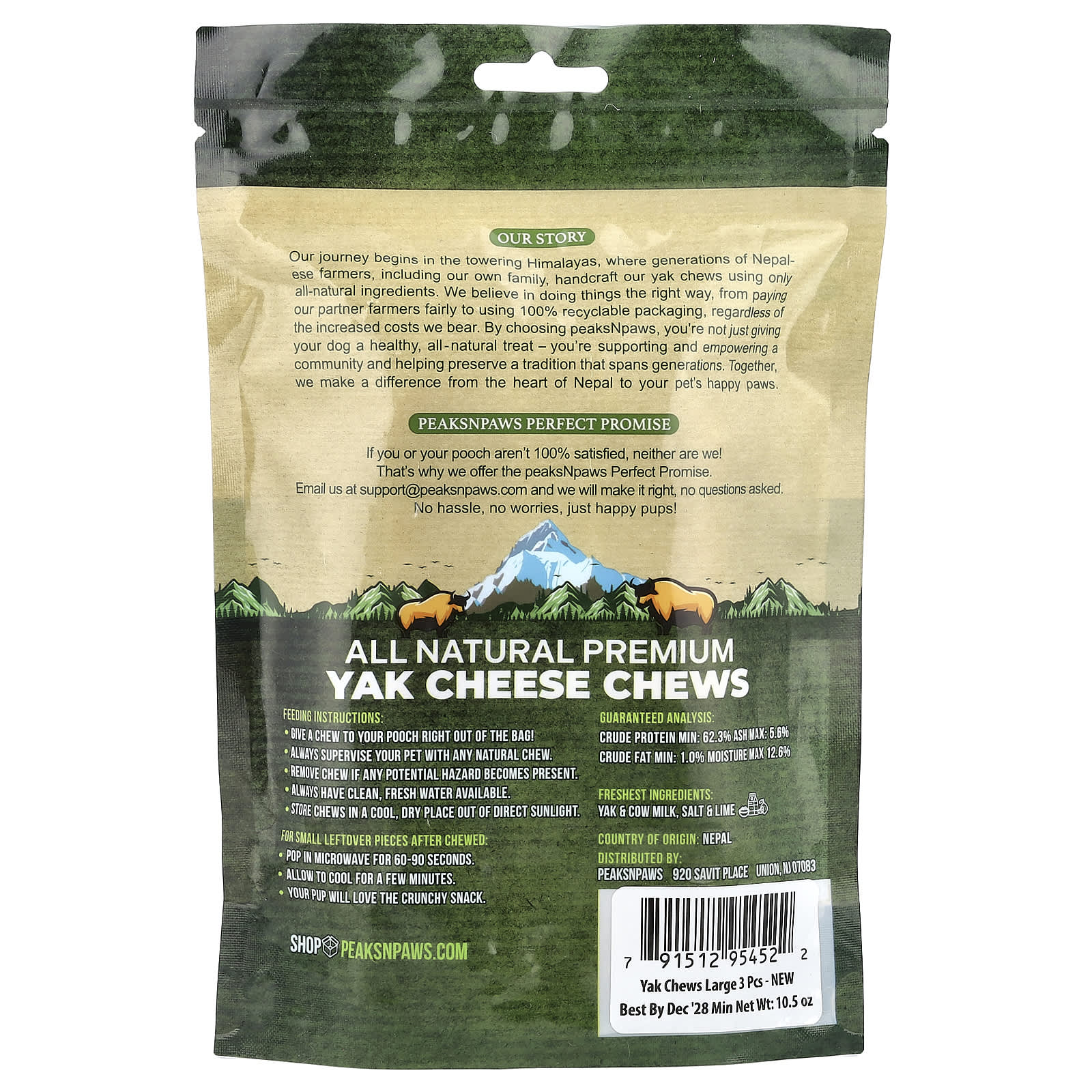peaksNpaws, All Natural Premium Yak Cheese Chews, Large, 3 Chews, 10.5 oz - Image 2
