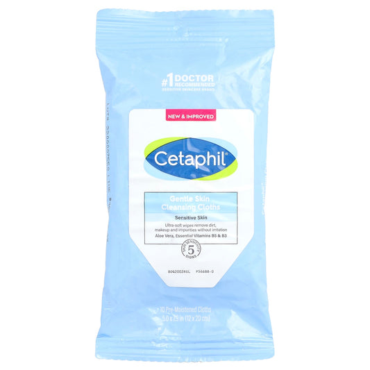 Cetaphil Fragrance-Free Gentle Skin Cleansing Cloths, 10 Pre-Moistened Cloths - Image 1