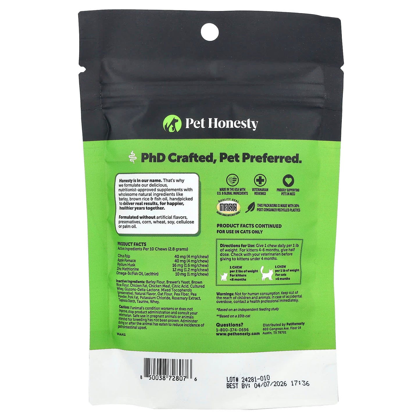 Pet Honesty, Hairball Support, For Cats, Chicken, 3.7 oz (100 g) - Image 2