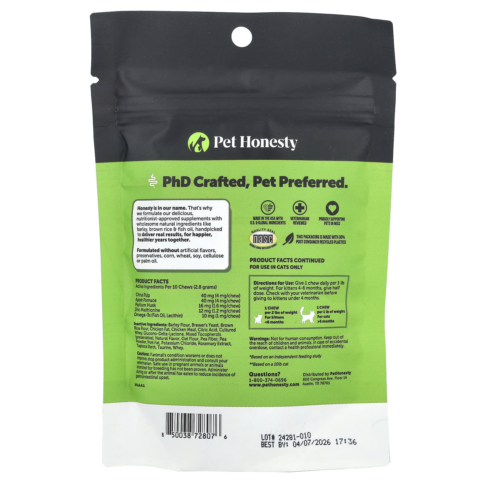 Pet Honesty, Hairball Support, For Cats, Chicken, 3.7 oz (100 g) - Image 2