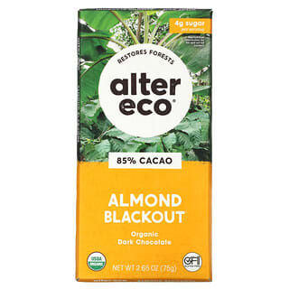 Alter Eco Organic Dark Chocolate Bar, Almond Blackout, 85% Cacao, 2.65 oz