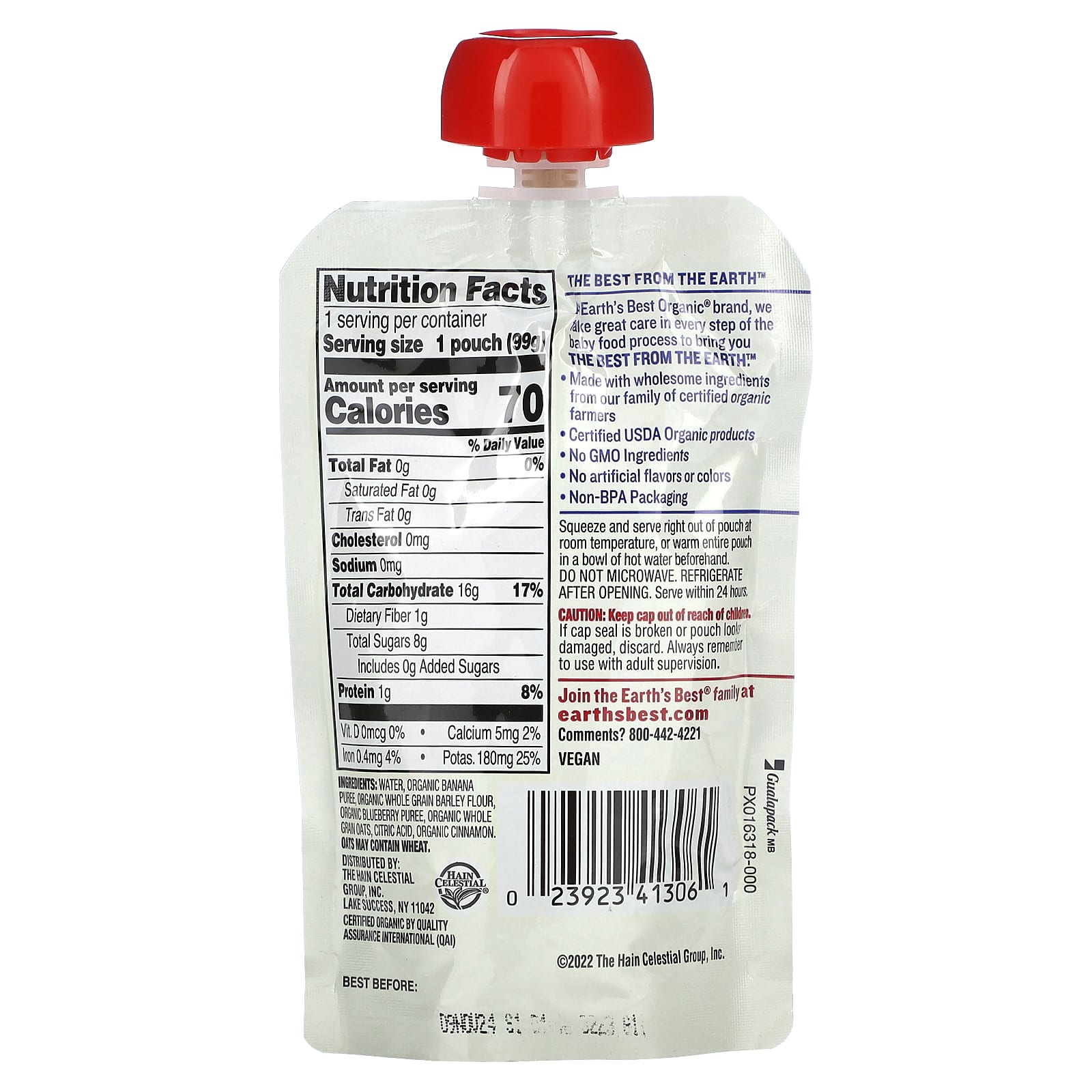 Organic Wholesome Baby Food Banana Blueberry Oat Puree - Image 2