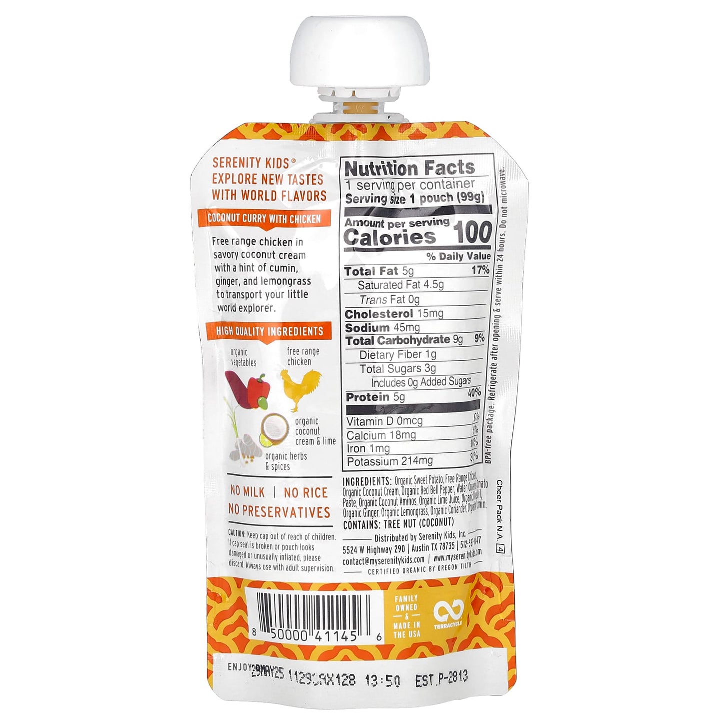 Serenity Kids, Coconut Curry with Chicken with Sweet Potato, Red Bell Pepper & Coconut Cream, 6+ Months, 3.5 oz (99 g) - Image 2