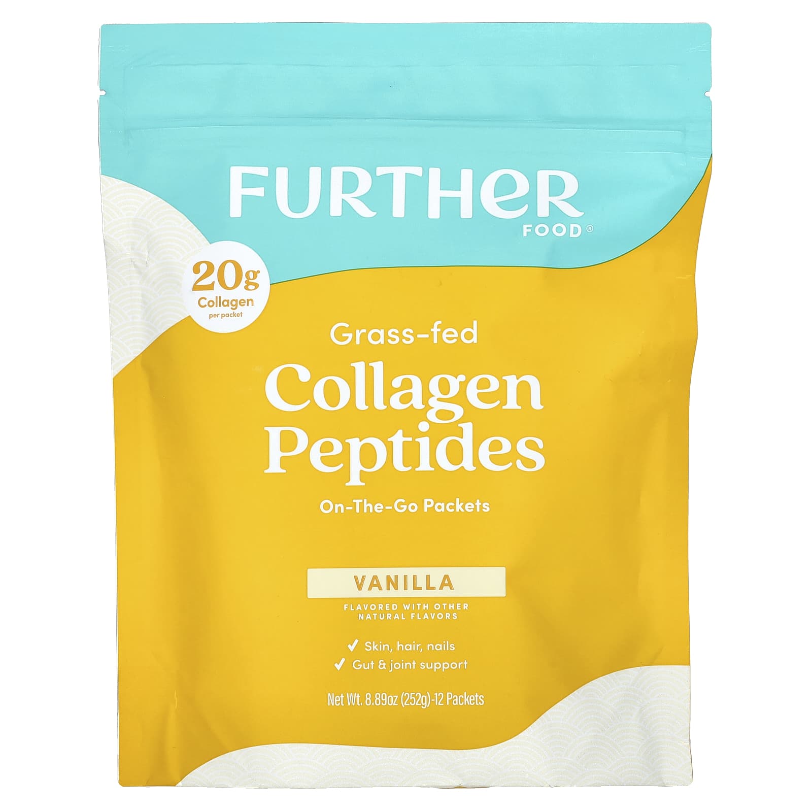 Grass-Fed Collagen Peptides, Vanilla, 12 Packets, Further Food - Image 1