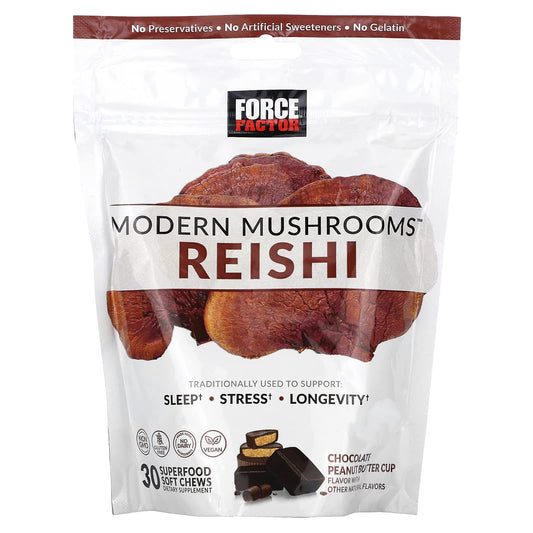 Force Factor, Modern Mushrooms™, Reishi, Chocolate Peanut Butter Cup, 30 Superfood Soft Chews (300 mg per Soft Chew)