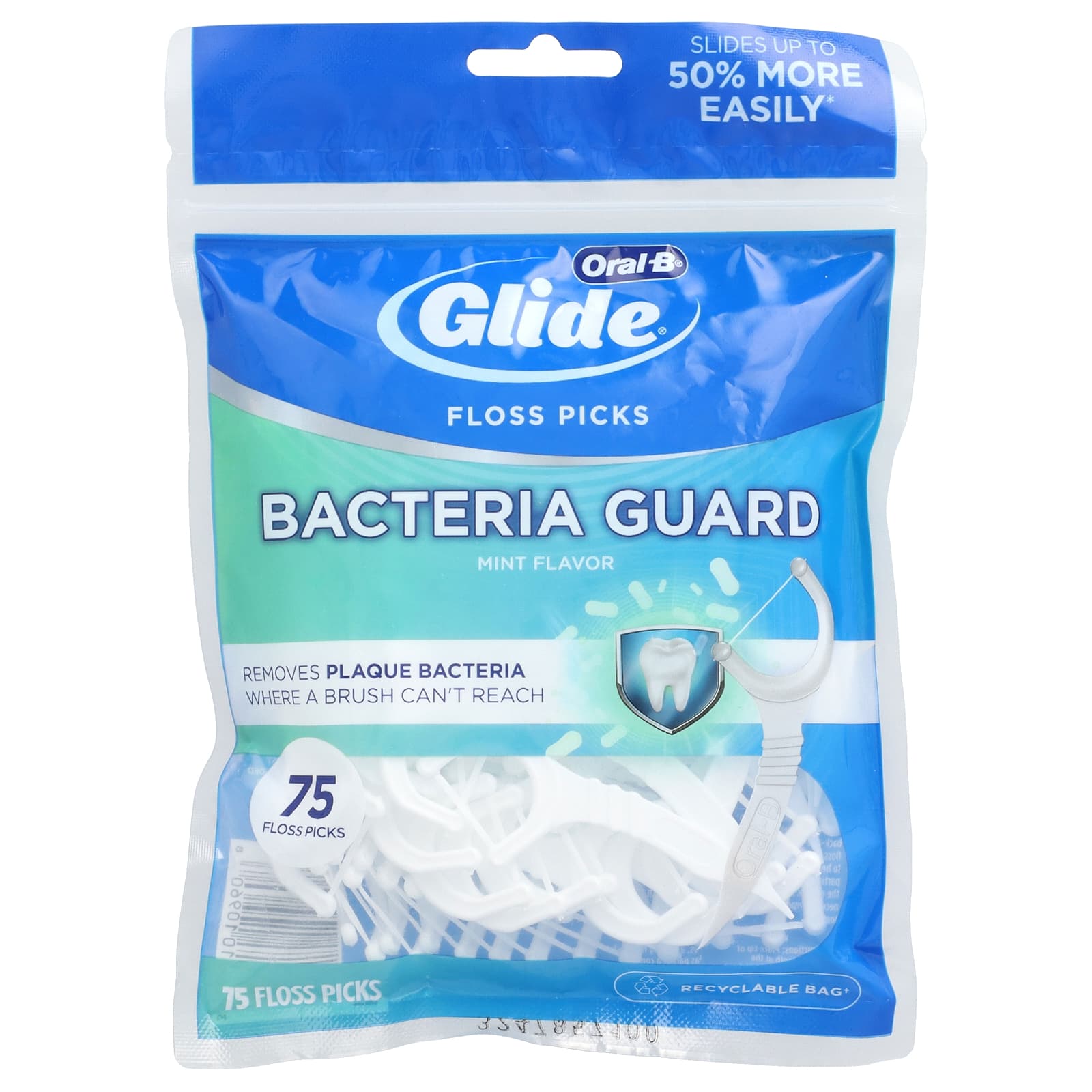Oral-B, Glide, Floss Picks, Bacteria Guard, Mint, 75 Floss Picks - Image 1