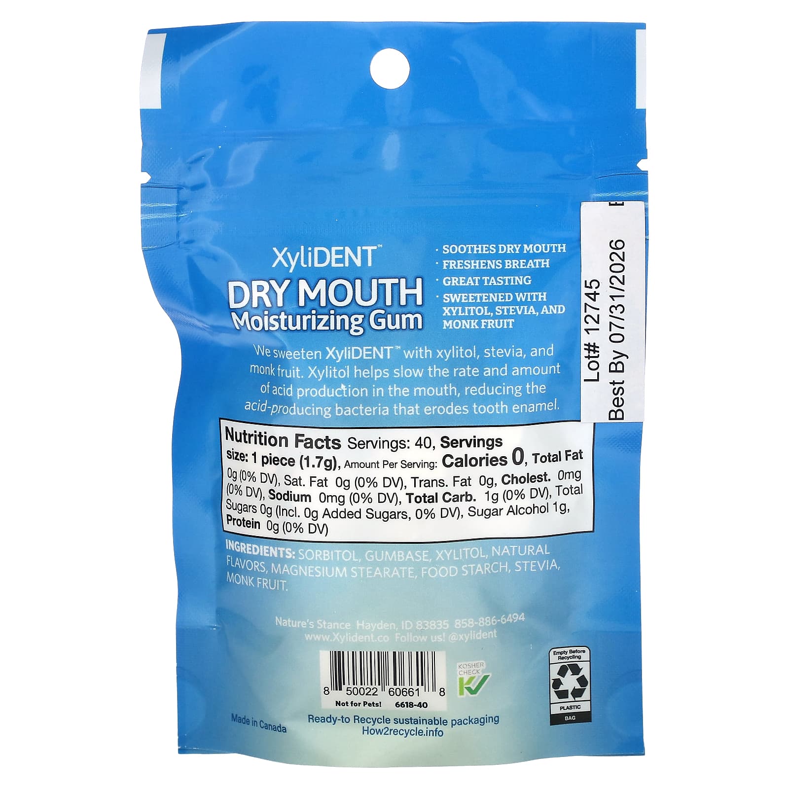 XyliDENT, Dry Mouth Moisturizing Gum with Xylitol, Fresh Mint , 40 Pieces, 2.39 oz (68 g) - Image 2
