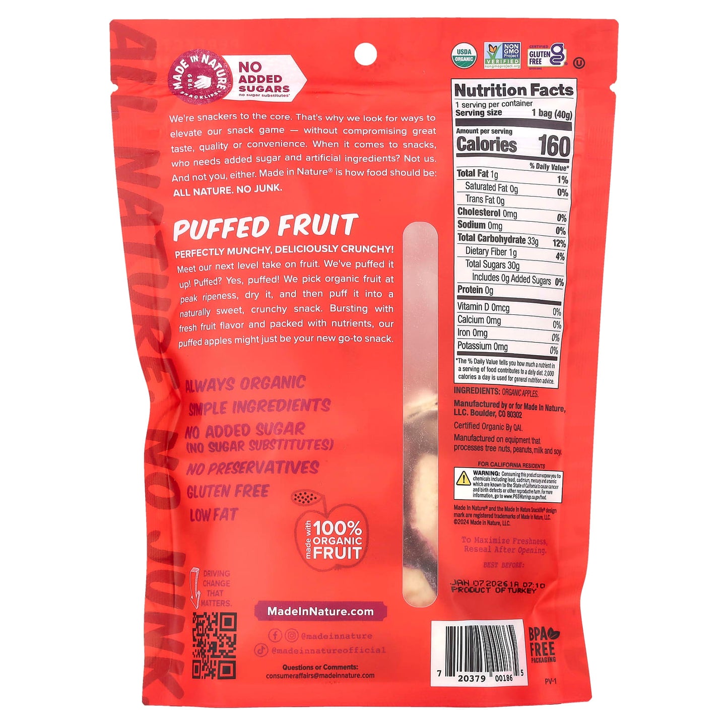 Made in Nature, Puffed Fruit, Apple, 1.4 oz (39.7 g) - Image 2