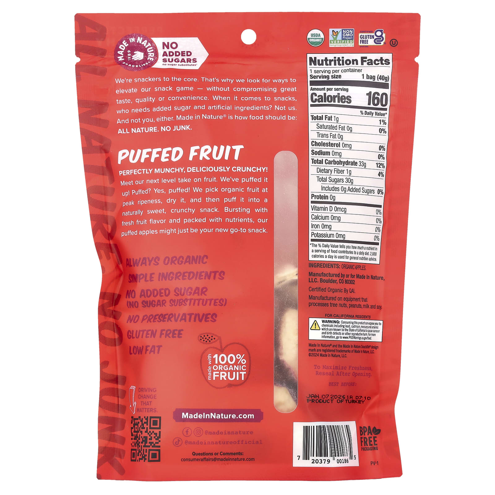 Made in Nature, Puffed Fruit, Apple, 1.4 oz (39.7 g) - Image 2