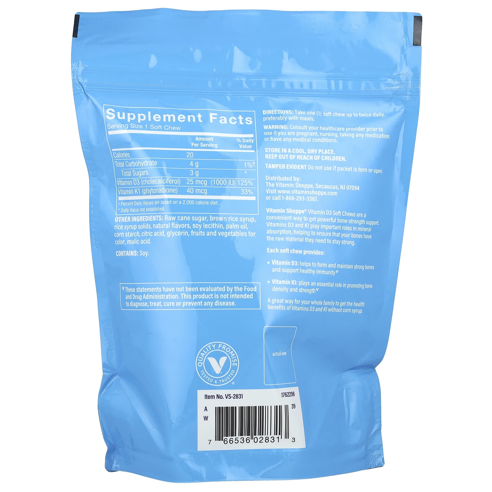 The Vitamin Shoppe, Vitamin D3, Mixed Berry , 25 mcg (1,000 IU) , 60 Soft Chews - Image 2