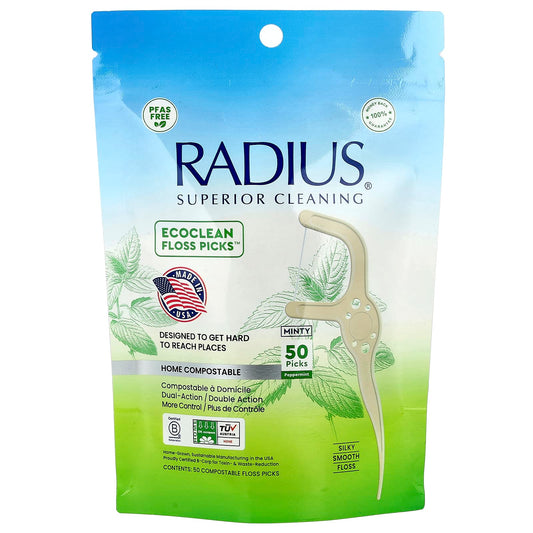 RADIUS, EcoClean Floss Picks™, Minty Peppermint, 50 Compostable Floss Picks - Image 1