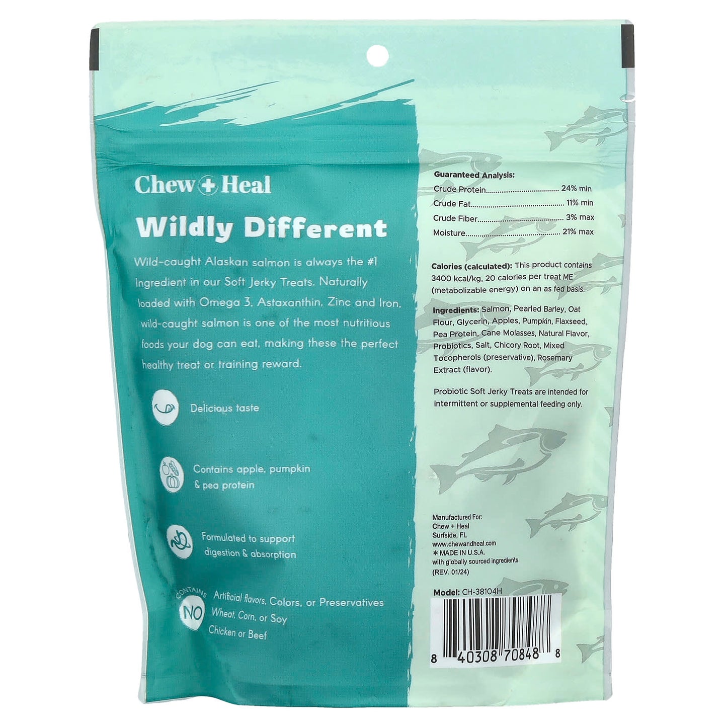 Wild-Caught Salmon Probiotic Soft Jerky Treats for Dogs - Chew + Heal - Image 2