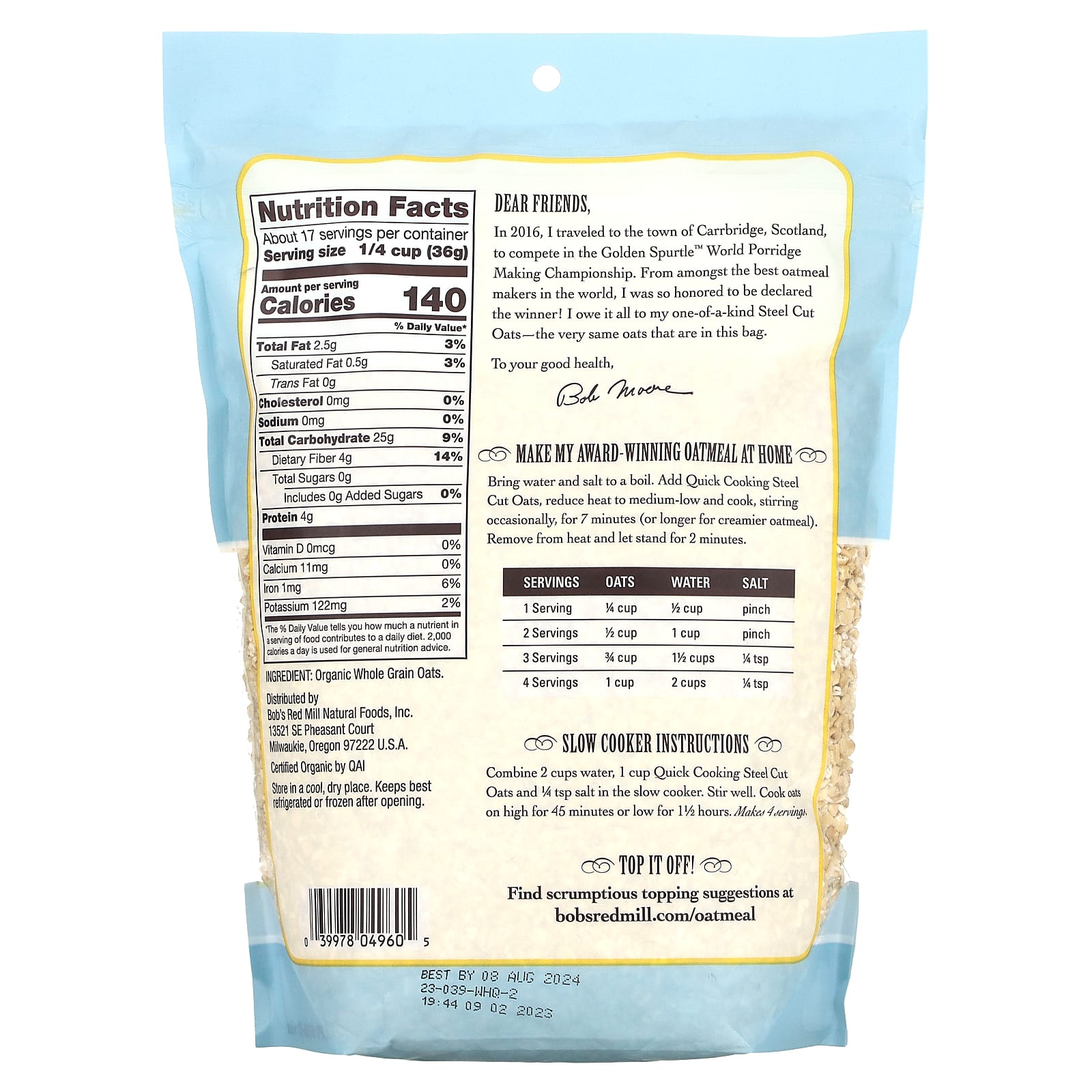 Organic Quick Cooking Steel Cut Oats by Bob's Red Mill, USDA Certified - Image 2