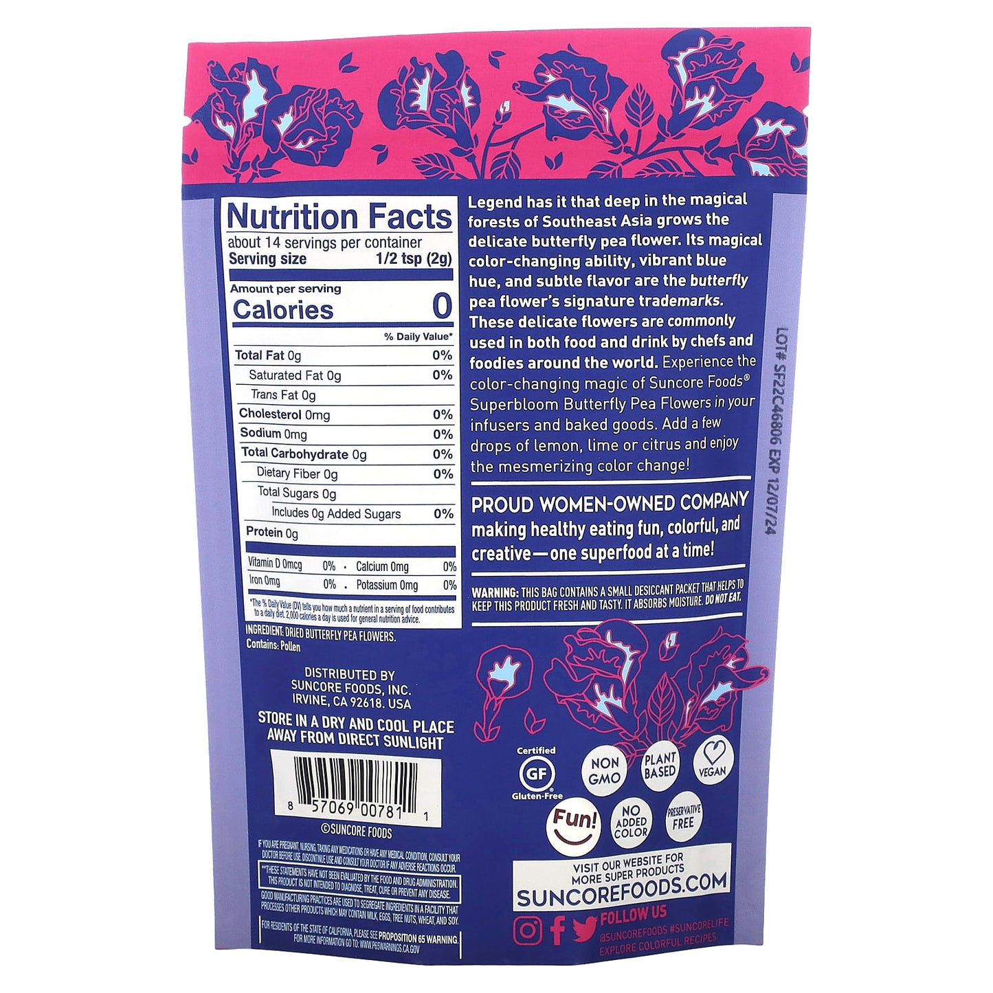 Suncore Foods, Butterfly Pea Flowers, 1 oz (28 g) - Image 2